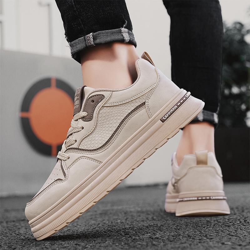 Spring new thick-soled men's casual sports board shoes low-top leather wear-resistant youth trend simple men's shoes