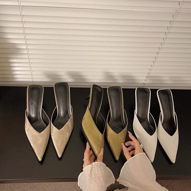 Fashion Concise Pointed Toe Women Slippers Thin Low Heels Casual Party Pumps Summer Slide Mules Shoes Zapatos De Mujer