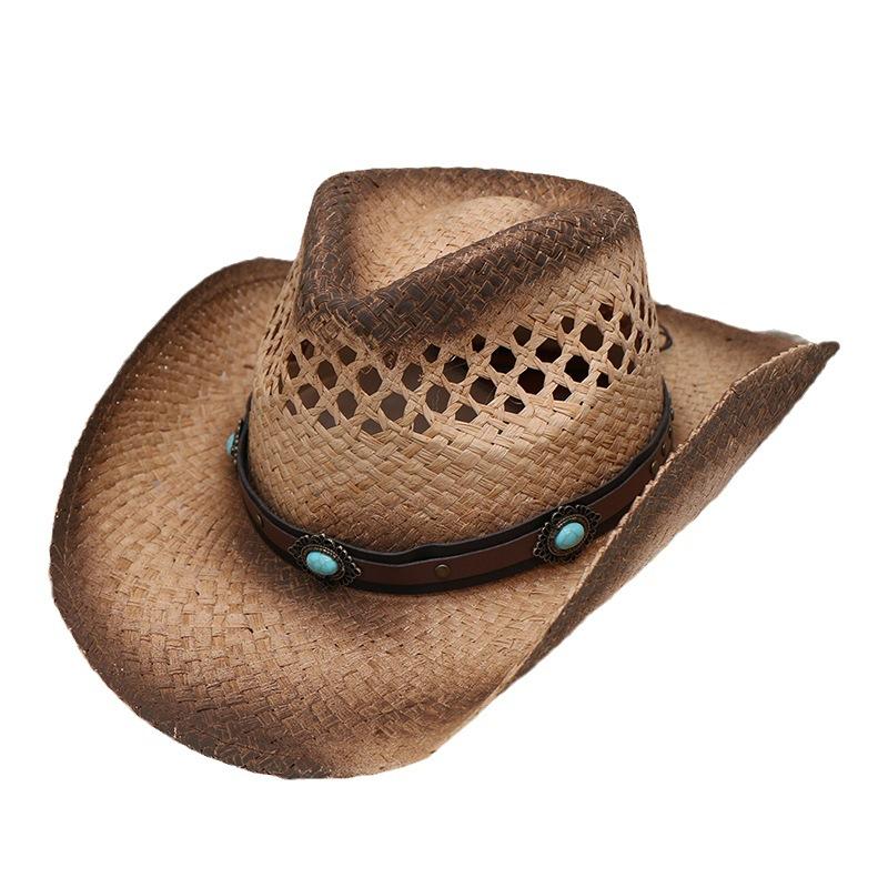 Independent Station Large Brim Raffia Summer Men'S And Women'S Cowboy Hats Sunshade Breathable Crimped Straw Hats