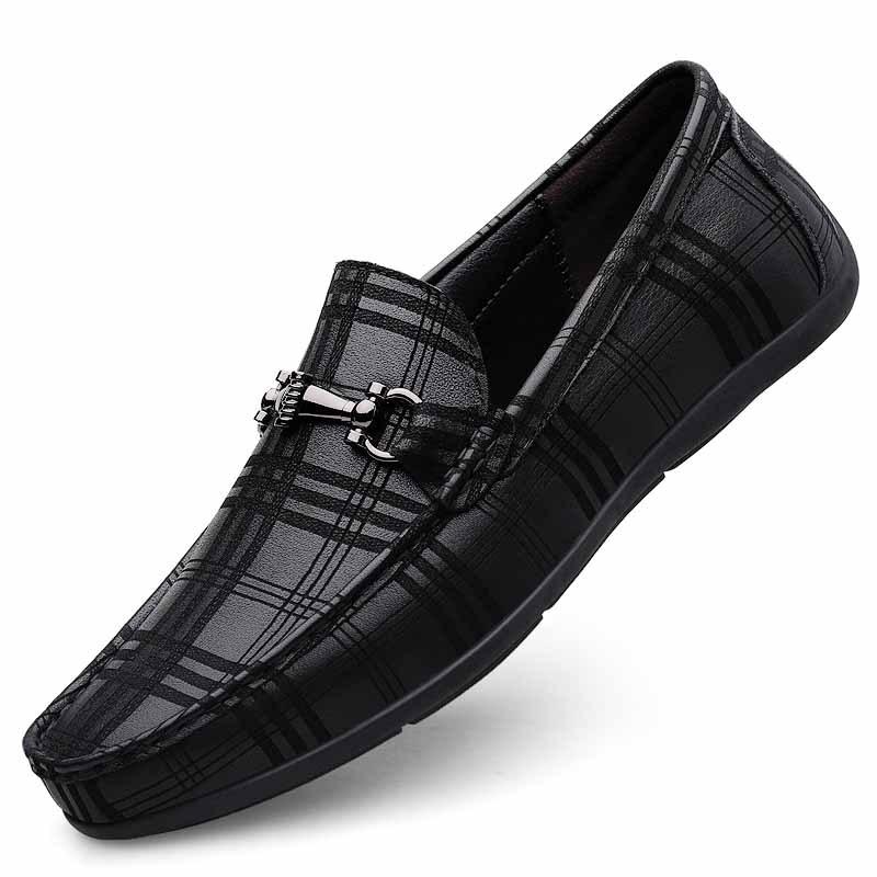 Men's Shoes Doudou Shoes Driving Shoes Spring and Summer Low-top Foot Plaid Leather First Layer Cowhide Surface Flat-soled Casual Shoes Leather Shoes