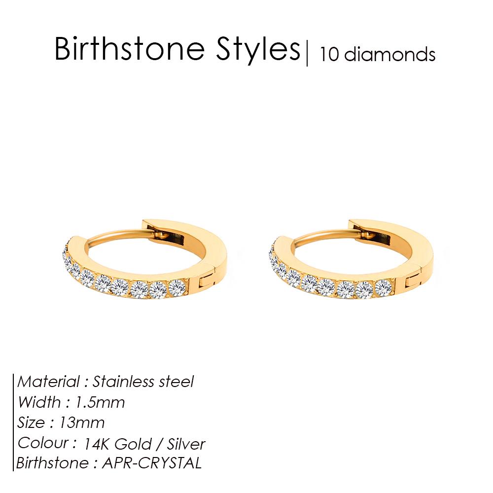 

eManco Rhinestone Simple Stainless Steel Birthstone Hoop Earrings Gold Color for Women Men Party Jewelry Gifts Sliver Color