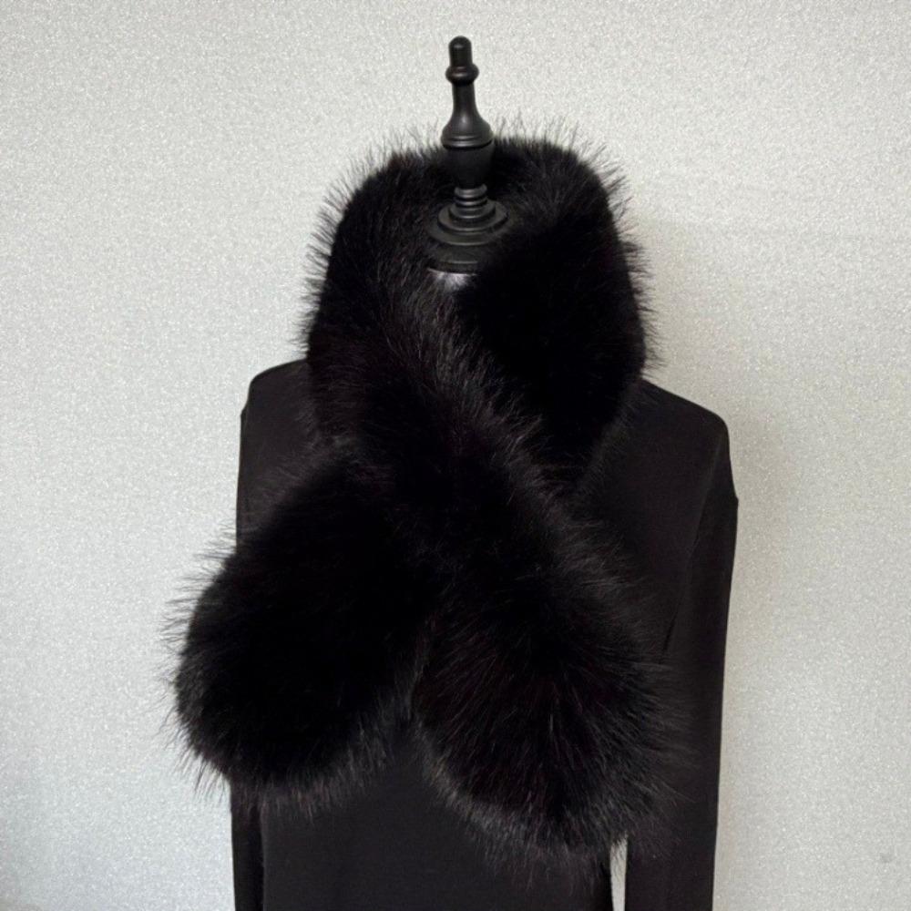 Faux Fox Fur Cross Scarf Thick Fur Neck Warmer Winter Warm Plush Scarf Autumn Winter