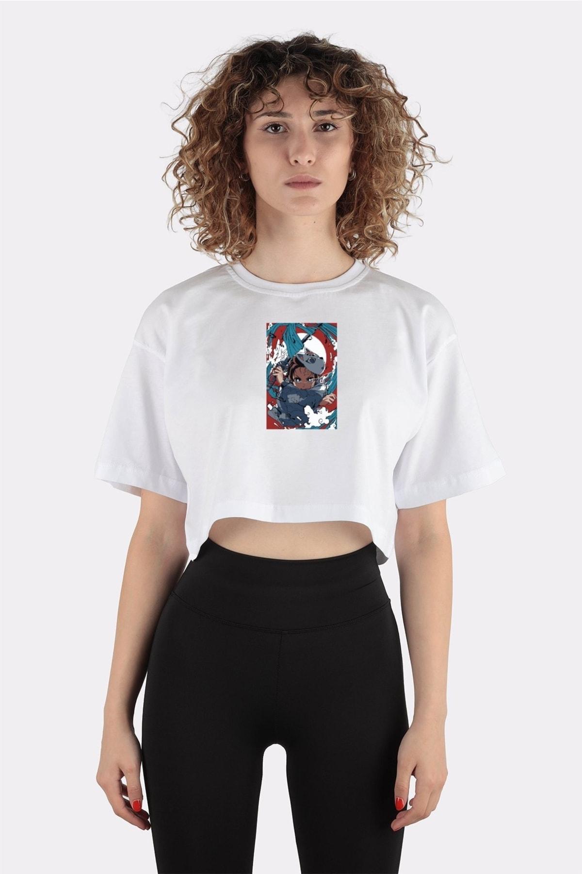 

Beyaz %100 Pamuk Bisiklet Yaka Crop T-shirt Breath Of Water