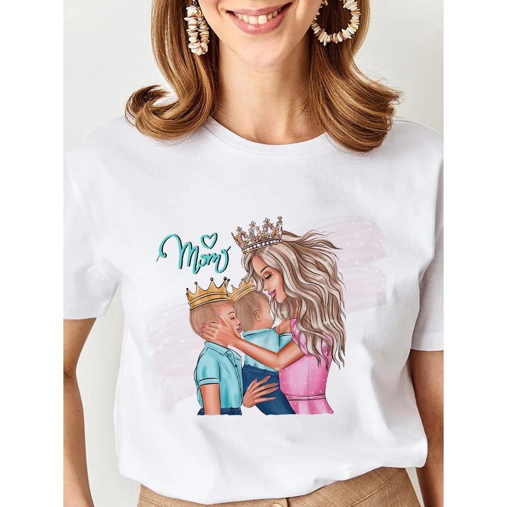 Women Cartoon Super Mom Life Momlife Mama Mother Summer Print T-shirts Top T Shirt Ladies Woman Graphic Female Black Tee T-Shirt