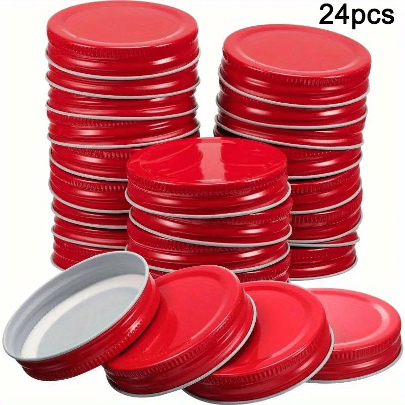 

24-pack Standard-sized Plastic Mason Jar Lids - Leak-proof, Secure and Durable Storage Lids for Home Canning and Preservation красный