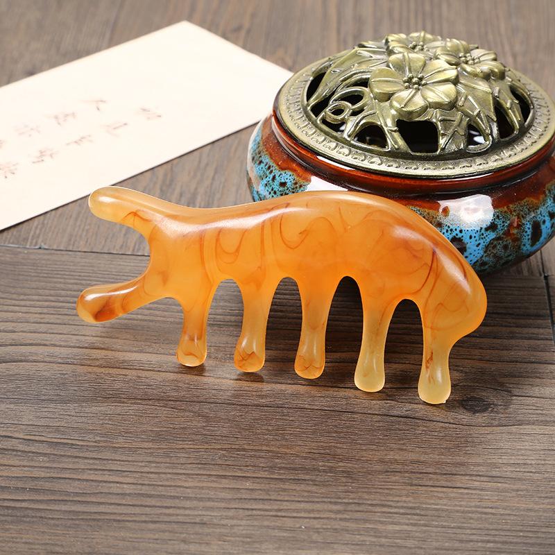 5 Teeth Head Acupoint Massage Comb Resin Big Teeth Big Teeth Meridian Blood 5-Paw Half Round Shap Comb for Stress Relief