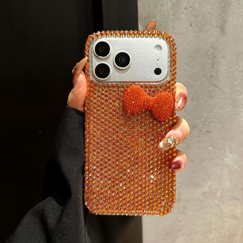 

Orange Rhinestone Bow Phone Case for iPhone 14/15/16/17Pro Max - Luxurious & Shiny iPhone 13/14