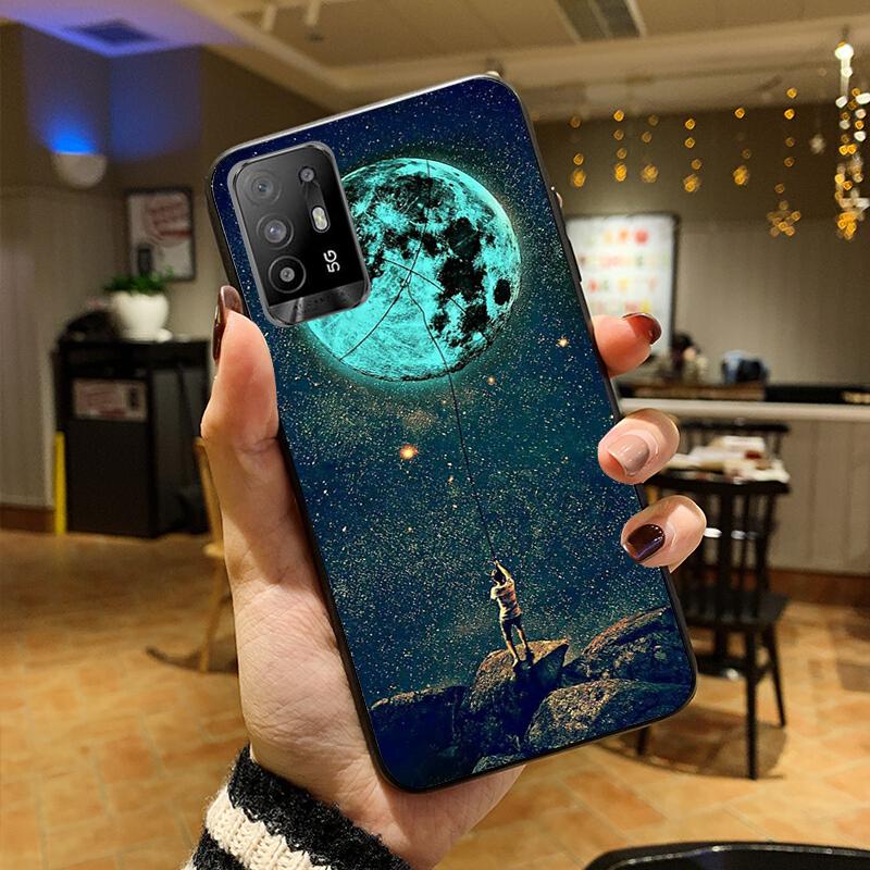 Moon Stars Space Astronaut Phone Case for OPPO A54 A74 A94 A53S A9 A5 A15 A16 A91 A96 A76 Reno8 8Pro Reno2 Z