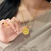 Antique Gilded Brass Compass Necklace with Inlaid Diamond, Eight Treasures Pendant, and Lucky Clavicle Chain for Women.