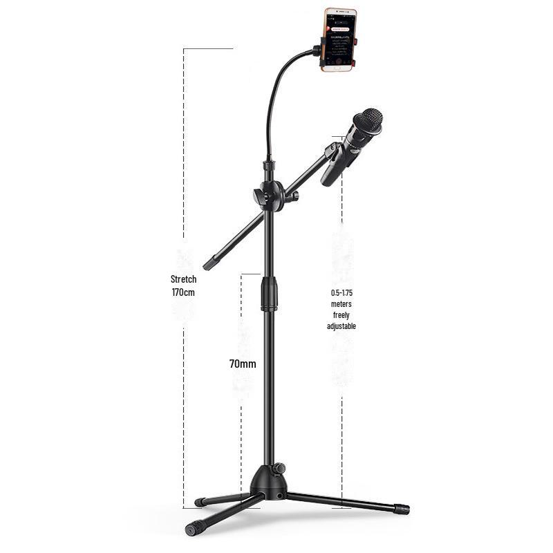 Adjustable Metal Floor Microphone and Phone Stand with Tripod Base for Live Singing