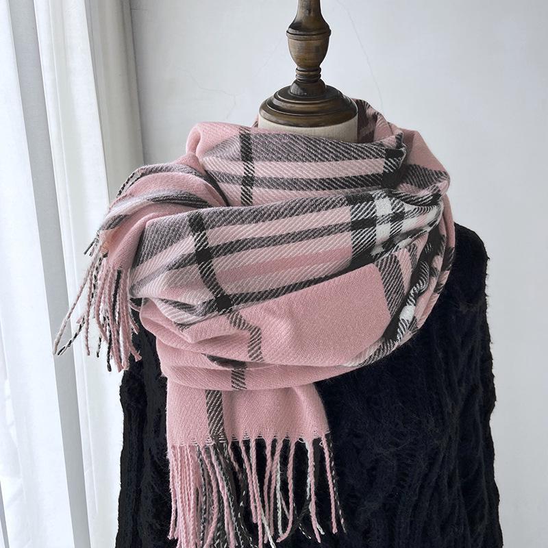 Women's Autumn/Winter Korean-Style Versatile Mid-Length Plaid Shawl & Scarf with Tassels – Imitation Cashmere Warm Neck Warmer