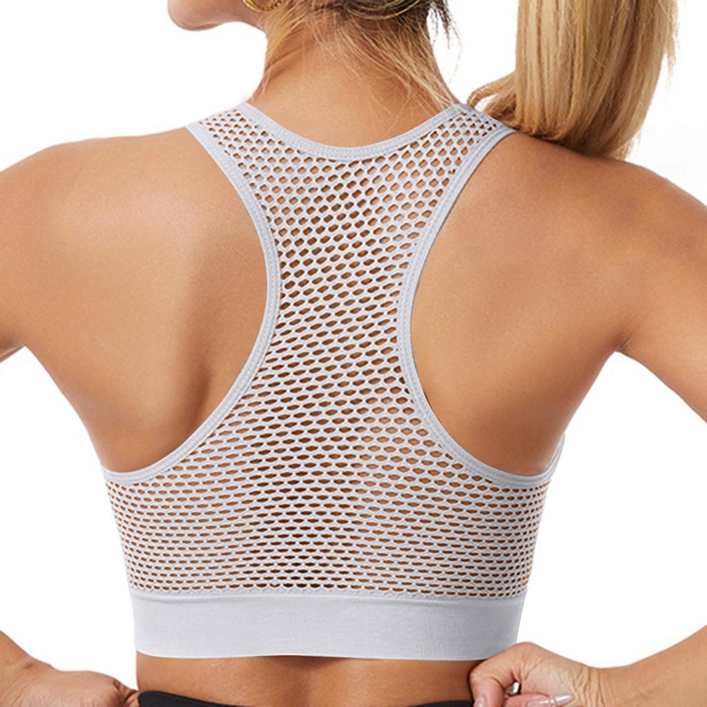Women's Underwear Front Zipper Yoga Sports Bra Hollow Mesh Breathable Hole Large Size Without Steel Ring Sports Bra