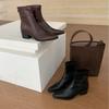2025 autumn and winter new small square head thick heel low tube thin thick middle heel zipper Martin fashion women's boots