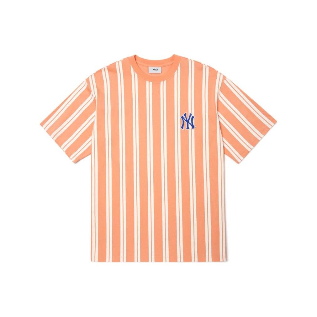 MLB Gestreept Ronde Hals Losse Pasvorm Korte Mouwen Dopamine T-shirt Unisex T-shirts Oranje 3ATS67023-50ORL XL