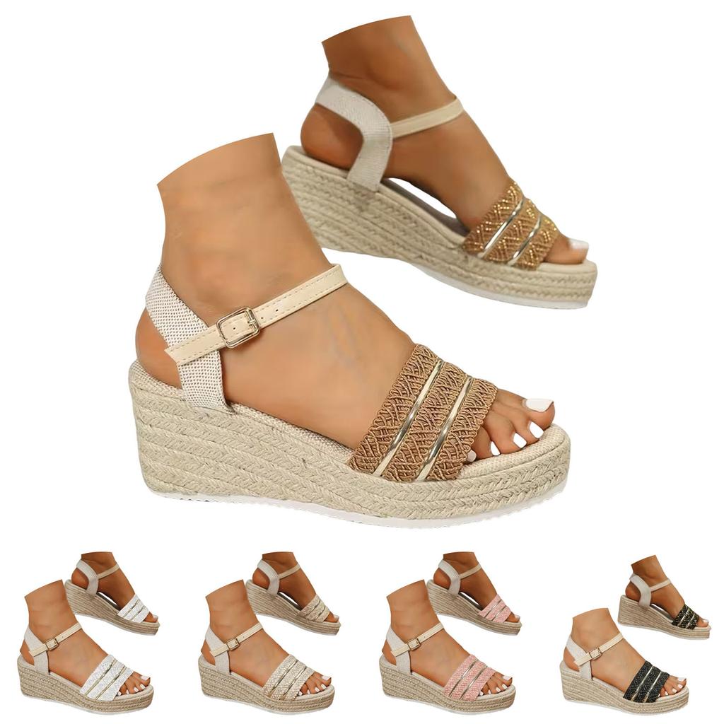 Women'S Wedge Heel Platform Woven Sandals With Strap Open Toe Soft Sole Women Summer Sandals With Heels Women'S Heeled Sandals