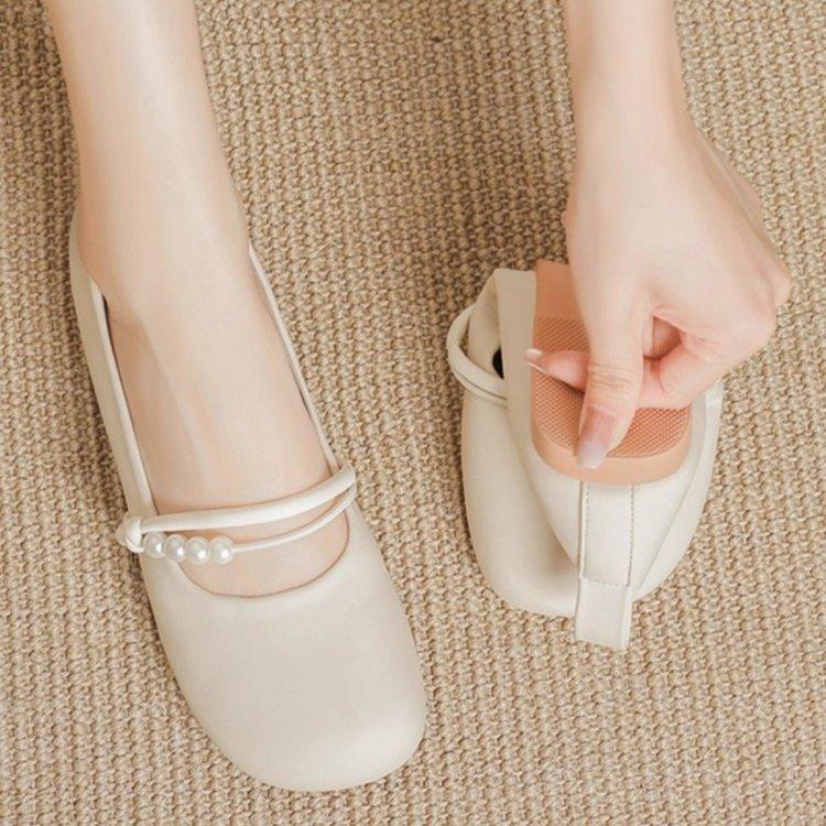 Mary Jane's spring new fairy skirt, shallow mouth flat bottom thick heel soft sole Doudou single shoes