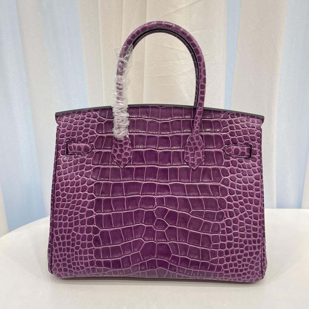 New Top-grain Cowhide Crocodile Pattern Women's Full Pair Version Shoulder Strap Version Handbag Lock Solid Color Women's Bag