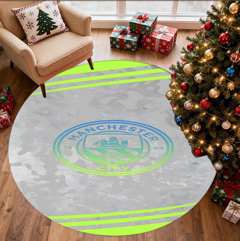 Manchester City FC Pattern Round Rug, Indoor/Outdoor Mat, for Picnic, Gameroom, Bedroom, Office, Living Room, Home Decor Carpet, Birthday Gift