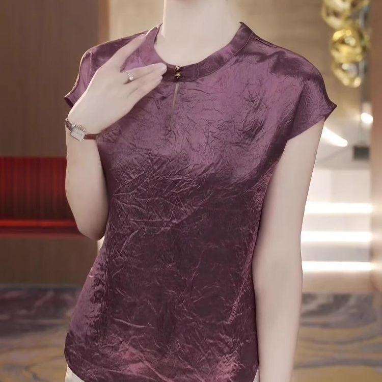 

Большой размер верхняя одежда с короткими рукавами, летняя тонкая, летняя темпераментная рубашка, топ. M [Recommended below 50kg] фиолетовый