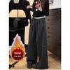 Two-Color Retro Plaid Velvet Fleece-Lined Wide-Leg Casual Pants
