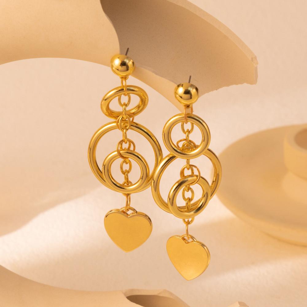 

Gold Alloy Elegant Heart Shaped Dangle Earrings For Women Trendy 2023 Fashion Winter