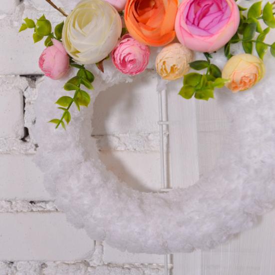 Easter Bunny Wreath for Front Door Yarn Wrap Rabbit Shaped Wreath with Artificial Flowers for Spring Porch Wall Window Indoor Outdoor Decor
