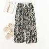 Women's Cotton-Silk Cartoon Pajama Pants, Summer Thin, Black & White Wide-Leg, Plus Size, Outdoor Beach Wear.