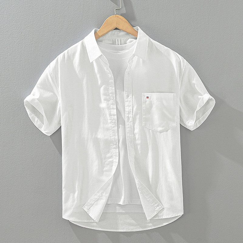 Foreign Trade Surplus Simple Soft Short-Sleeve White Shirt for Men, Comfortable High-End Casual Breathable Shirt