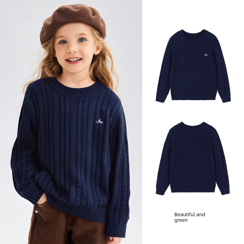 Navigare Italian Small Sailboat Children s Knitwear Spring and Autumn Thickened Girls Red Warm Sweater Round Neck Sailboat-Dark Blue 130
