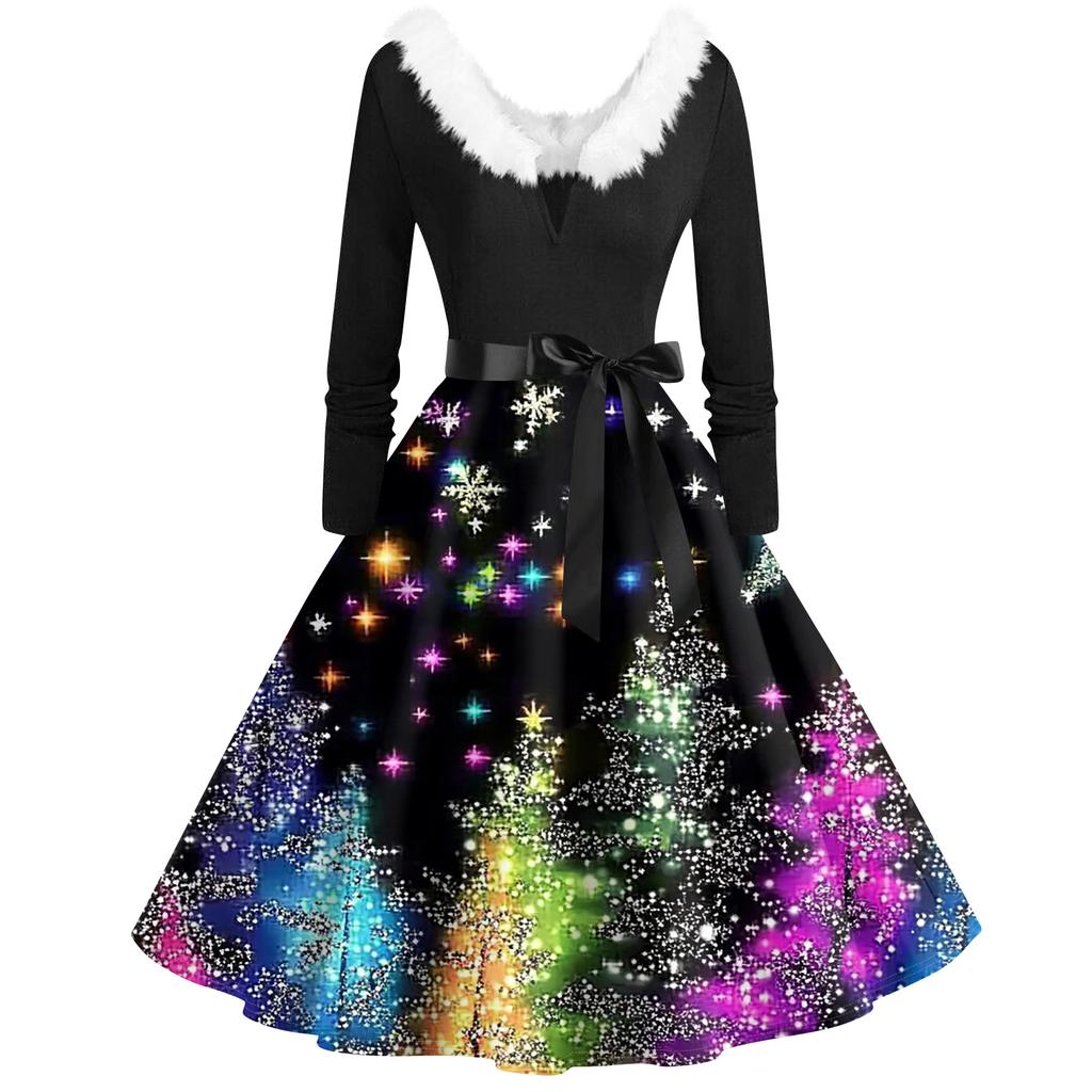 Dámské módní šaty s límcem do vlasů s výstřihem do V Ležérní štíhlé vánoční šaty s dlouhým rukávem