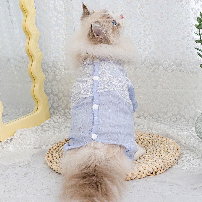 Spring and Summer Cat Thin Four-legged Lace Belly Coat Warm Belly Protection Dog Home Clothes Spring Pet Clothes