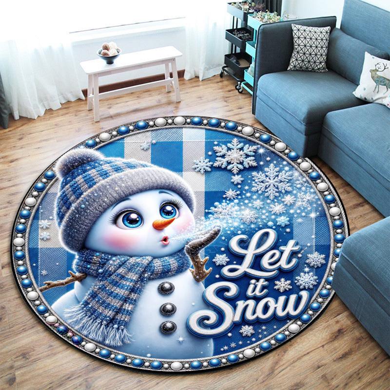 Cute Christmas Day Gift Bell Santa Claus Snowman Christmas Tree round rug Home Soft Decorative Anti slip Chair Mat Carpet Outdoor Floor Mat Carpet 33