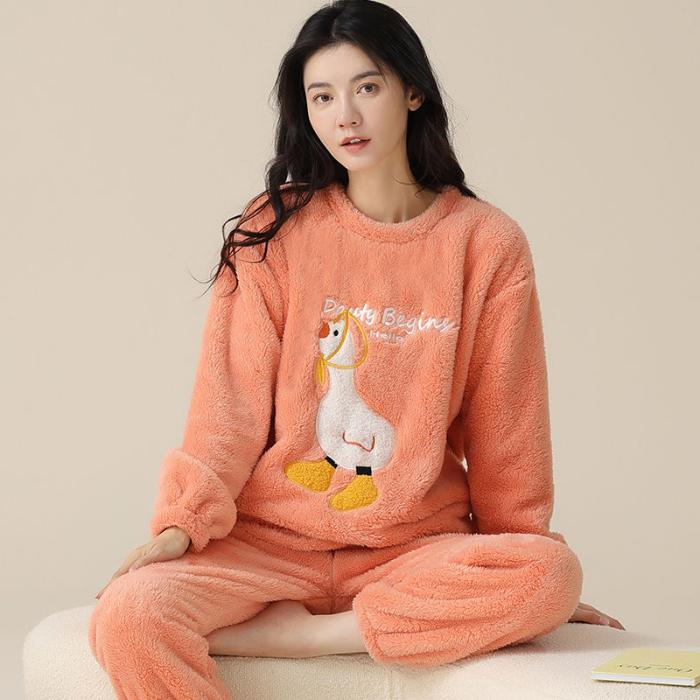 2024 Autumn Winter Flannel Warm Women's Pajamas Sets Long Sleeve Women Sleepwear Plaid Pants Two Piece Set Pyjamas Coral Velvet Pijama Homewear Girl