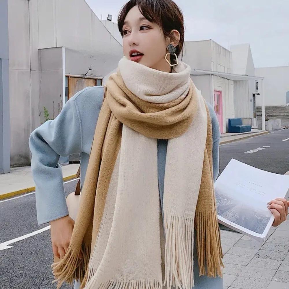 Windproof Long Wool Tassel Scarf Thickened Winter Neckerchief Elegant Women Cashmere Scarf  Student