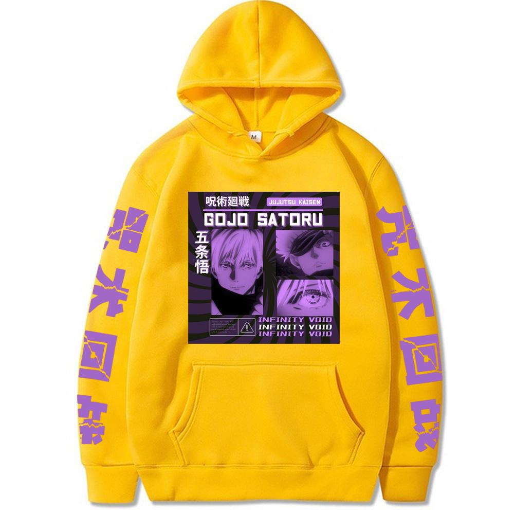 

Толстовки с капюшоном в стиле Харадзюку дзюдзюцу кайсен, мужские толстовки с героями мультфильмов, Kawaii Gojo Satoru, уличная одежда с рисунком, мужские рукава с петлями 4XL жёлтый