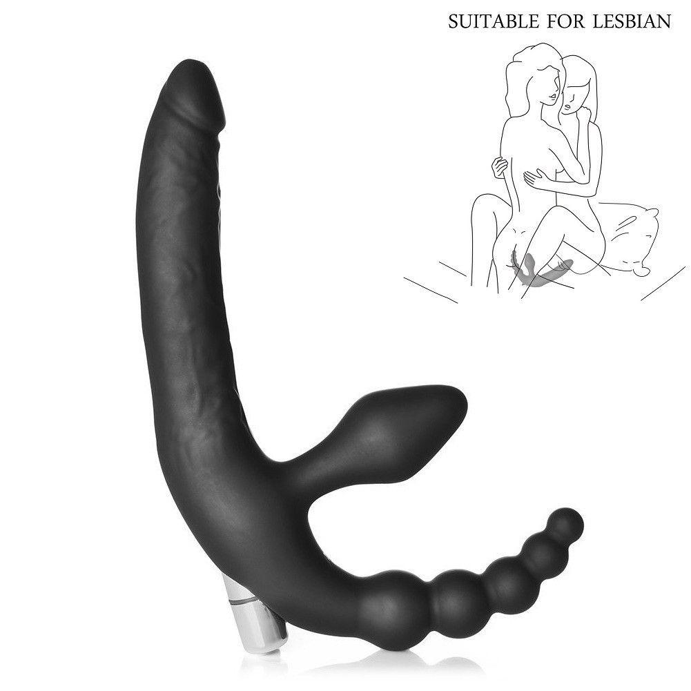 Triple Vibrating Strapless Dildo Anal Vibe Clitoral G-spot Vibrator for Women