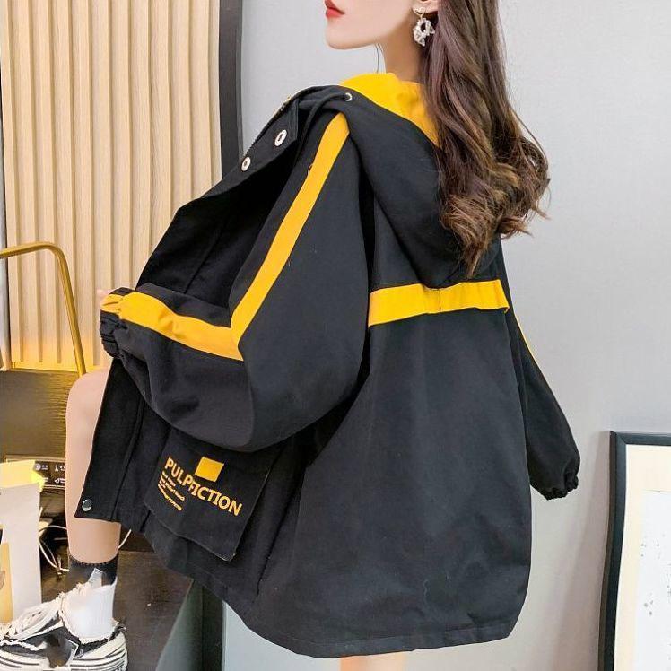 Cool Black Work Jacket Harajuku Streetwear Hoodie Women Vintage Ulzzang Autumn Boyfriend Patchwork Jacket