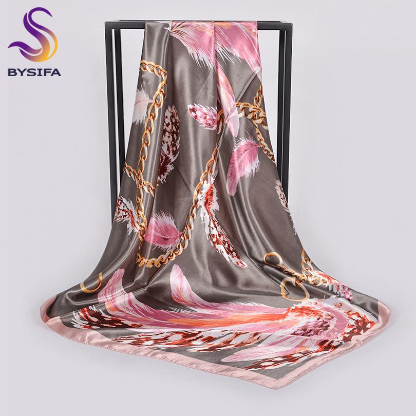 [BYSIFA] Autumn Winter Ladies Scarves New Accessories Women Large Silk Square Scarves New Wine Red Paisley Muslim Islamic Scarf