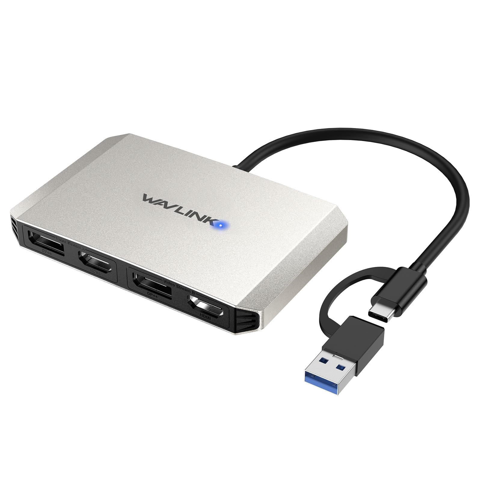 

WAVLINK USB C и на двойной 4K DisplayPort HDMI Displaylink хаб для двух мониторов, серебристый USB3.0 и адаптер, 4K@60Гц M1/M2 MacBook, HP, Dell, Surface и т.д.