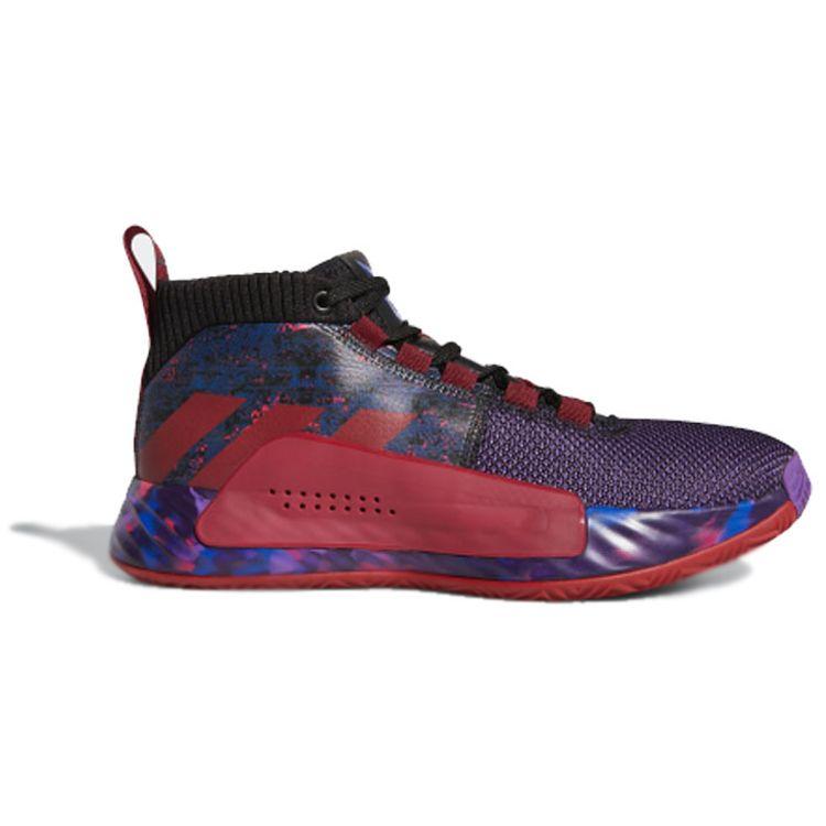 Adidas D Lillard 5 Shock Absorption Non-Slip Wear-Resistant Mid-Top Basketball Shoes Men Sneakers Purple Red EF8663