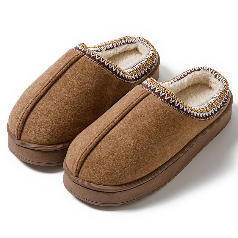 Suede couple cotton slippers autumn and winter indoor home use thick-soled plush slippers outer shoes