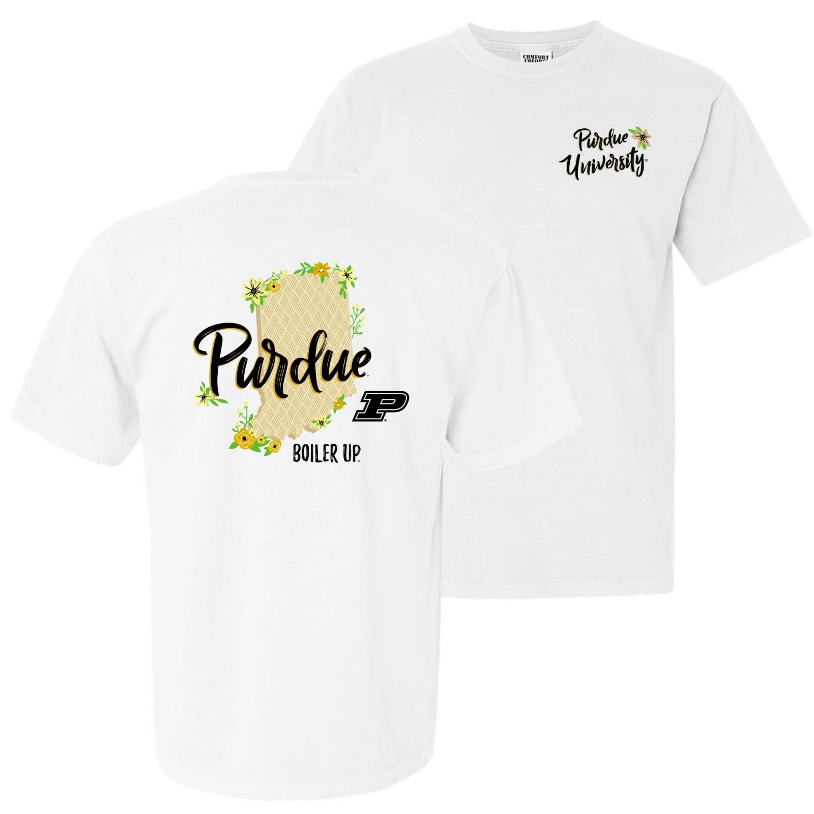 Purdue Boileramakers Floral State Garment Dyed T Shirt - White L