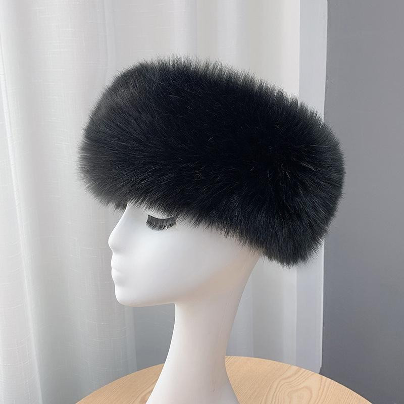 Winter Thick Fox Fur Earmuffs Headband Hatless Headwrap Scarf Warm Fashion Accessory for Women