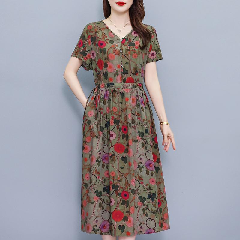 Elegant Women Dresses Summer Plus Size Vintage Clothes Short Sleeve Casual Long Dress