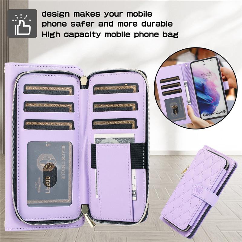 Custodia per telefono a portafoglio in pelle con cerniera con cordino per iPhone 15 Ultra 14 Plus 13 per Samsung Galaxy A54 A14 A53 A13 Nota 20 S23 S22 S21 Cover con corda da polso