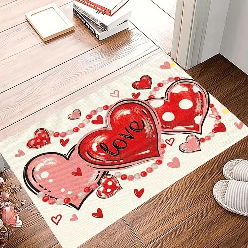 Checked Heart Print Doormat Sweet Cute Home Decor Rug Water-absorbent Non-slip Mat for Doorway Living Room Valentine's Day Dec
