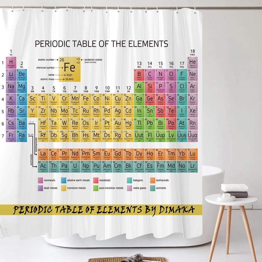 Hot New Periodic Table of Elements Bathroom Curtains Waterproof 3D Print Shower Curtain White Fabric Curtain for The Bath