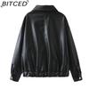 BITCED Women's Fall/Winter Plus Size Fashion Collared Leather Jacket with Slanted Pockets