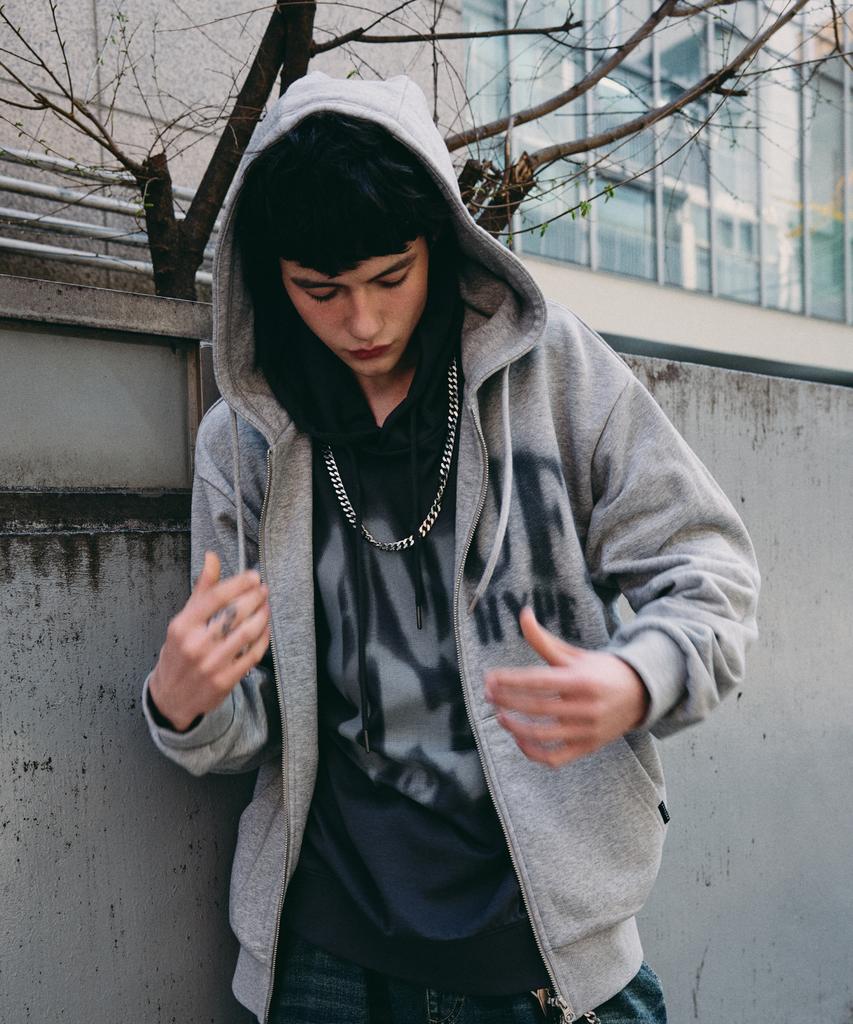 Annoyed Astuff Lettering Zip-Up Hoodie Lq6Tu146_Melange Grey