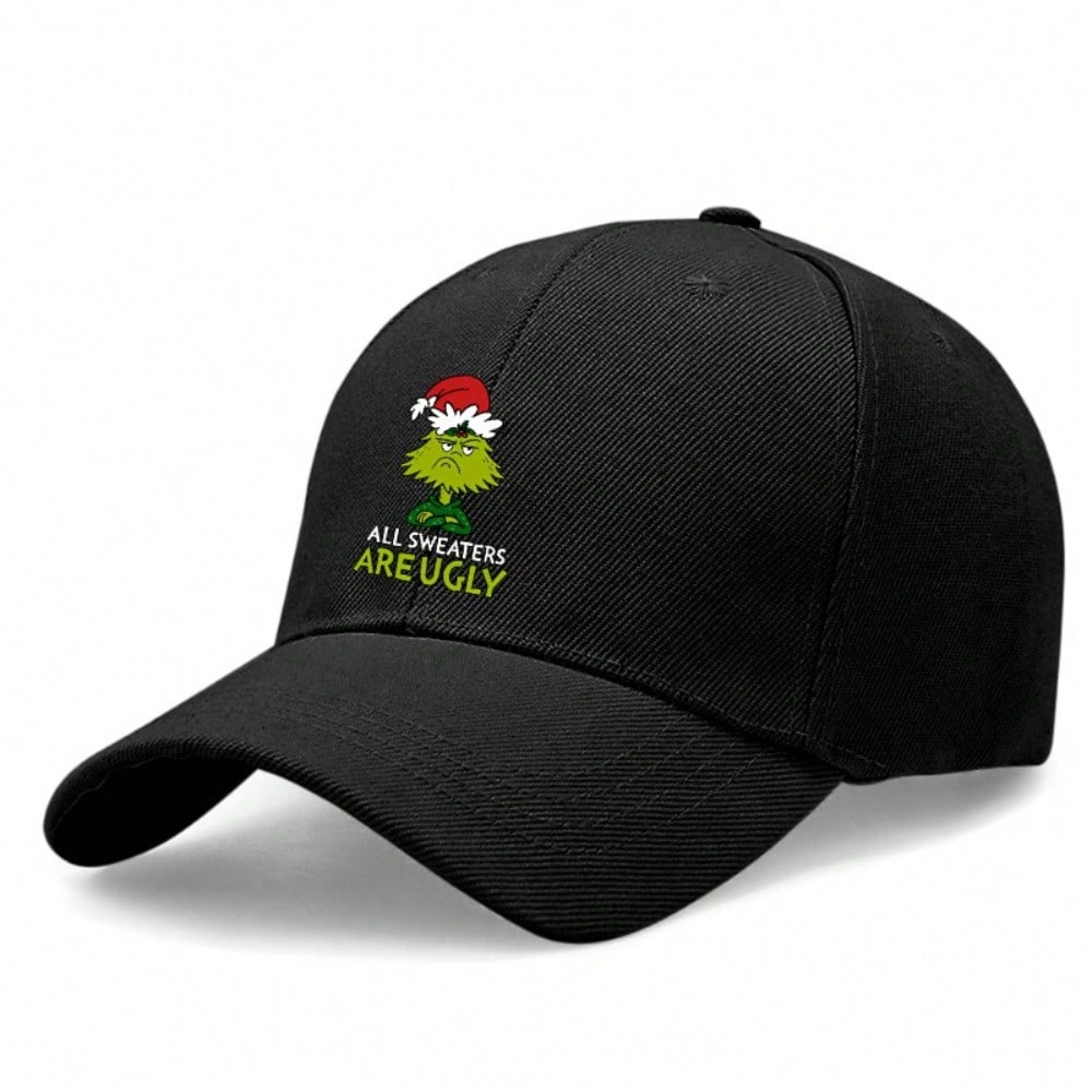 [Christmas Baseball Cap] Lightweight Unisex The Grinch  ALL SWEATERS ARE UGLY  Print Navy Blue Polyester Upf 50+ Sun Protection Adjustable Casual чёрный